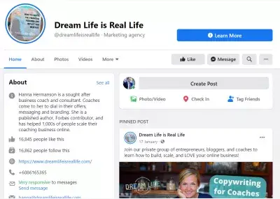 Plus de 20 conseils d'experts sur la personnalisation des pages d'entreprise Facebook : @dreamlifeisreallife sur Facebook