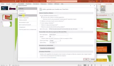 Jak změnit jazyk rozhraní v sadě Microsoft Office? : Jazykové menu v aplikaci Microsoft PowerPoint možnosti zobrazené ve francouzštině