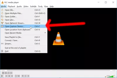 4 mënyra falas për të regjistruar ekranin në Windows 10! : Menuja e pajisjes së hapur të kapjes së VLC