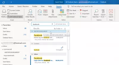 Outlook bir neçə asan addımda elektron poçt qovluğunu tapır : Qovluq tapmaq Outlook e-poçtu axtarış qutusundan istifadə etməklə
