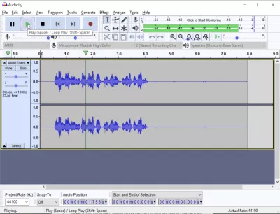 Jak łatwo nagrywać głos w systemie Windows 10 za pomocą Audacity? : Odtwarzanie nagrania audio za pomocą Audacity
