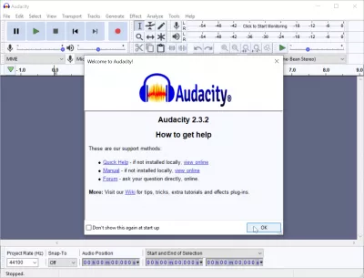 Ako ľahko nahrávať hlas v systéme Windows 10 pomocou Audacity? : Obrazovka pomocníka Audacity