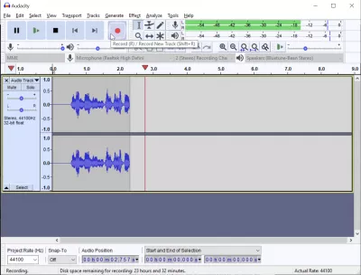 Kako lako snimiti glas na Windows 10 pomoću Audacity-a? : Gumb za snimanje u Audacity softveru
