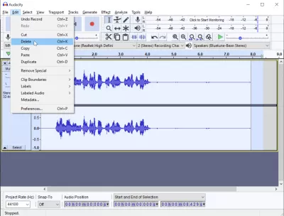 Ako ľahko nahrávať hlas v systéme Windows 10 pomocou Audacity? : Vymazať zvukový záznam