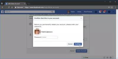 Hvordan sletter jeg min Facebook-konto : Konto sletning bekræftelse med adgangskode