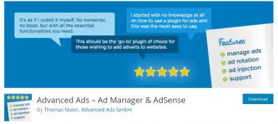 Geliri artırmak için en iyi ücretsiz WordPress Adsense eklentisi : Gelişmiş Reklamlar - Reklam Yöneticisi ve Adsense