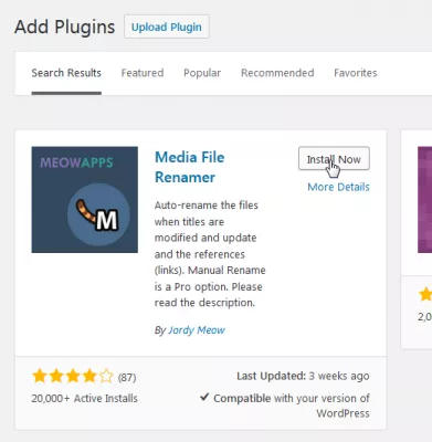 Wordpress renova les imatges de manera massiva per a l'optimització de SEO : Media File Renamer WordPress plugin