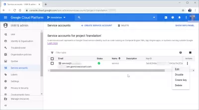 Como criar uma conta de serviço do Google Cloud? : Lista de contas de serviço Gcloud criadas