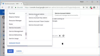 Como criar uma conta de serviço do Google Cloud? : Seleção de função de conta de serviço GCloud