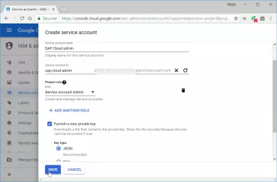 Como criar uma conta de serviço do Google Cloud? : Selecionando o tipo de chave privada
