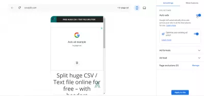 顯示廣告佔位符：放置和優化 : Google AdSense自動廣告顯示屏上打開