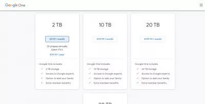 Google mākoņa platforma: Basics & Pricing : Google Cloud Drive cena 10 € mēnesī par 2 TB krātuves vietu