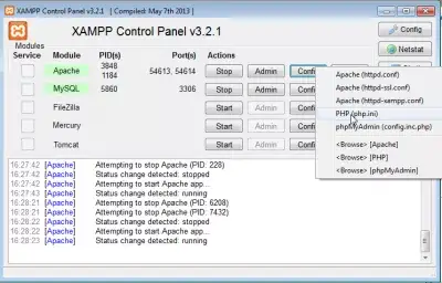 Importieren Sie eine große SQL-Datei in PHPMyAdmin : Bild 2: XAMPP öffnet die Konfigurationsdatei php.ini