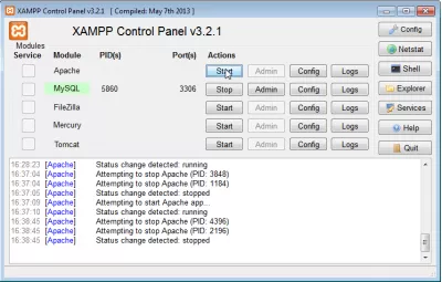 在PHPMyAdmin中導入大型SQL文件 : 圖5：啟動XAMPP Apache服務器