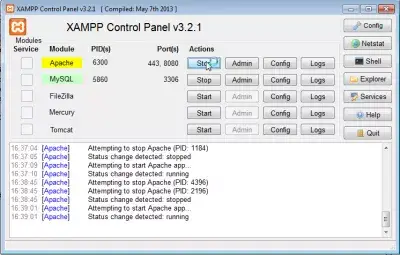 Importați un fișier SQL mare în PHPMyAdmin : Figura 6: pornirea serverului XAMPP Apache