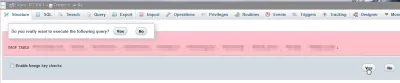 PHPMyAdmin javítási táblázat : Drop táblák megerősítése, külföldi kulcsok ellenőrzés letiltva