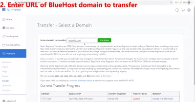 Прехвърлете домейн от Bluehost към Squarespace, Gandi или друг регистратор, направен лесно: 16 стъпки със снимки : 2. Въведете URL на домейн BlueHost за прехвърляне