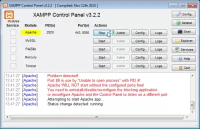 XAMPP Apache Port 443 օգտագործման համար : Apache- ը սկսեց XAMPP- ի լուծումից հետո
