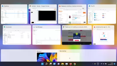 Windows 11 apžvalga: Ar turėtumėte atnaujinti? : "Windows 11" užduočių rodinys leidžia organizuoti įvairius stalinius kompiuterius ekrane
